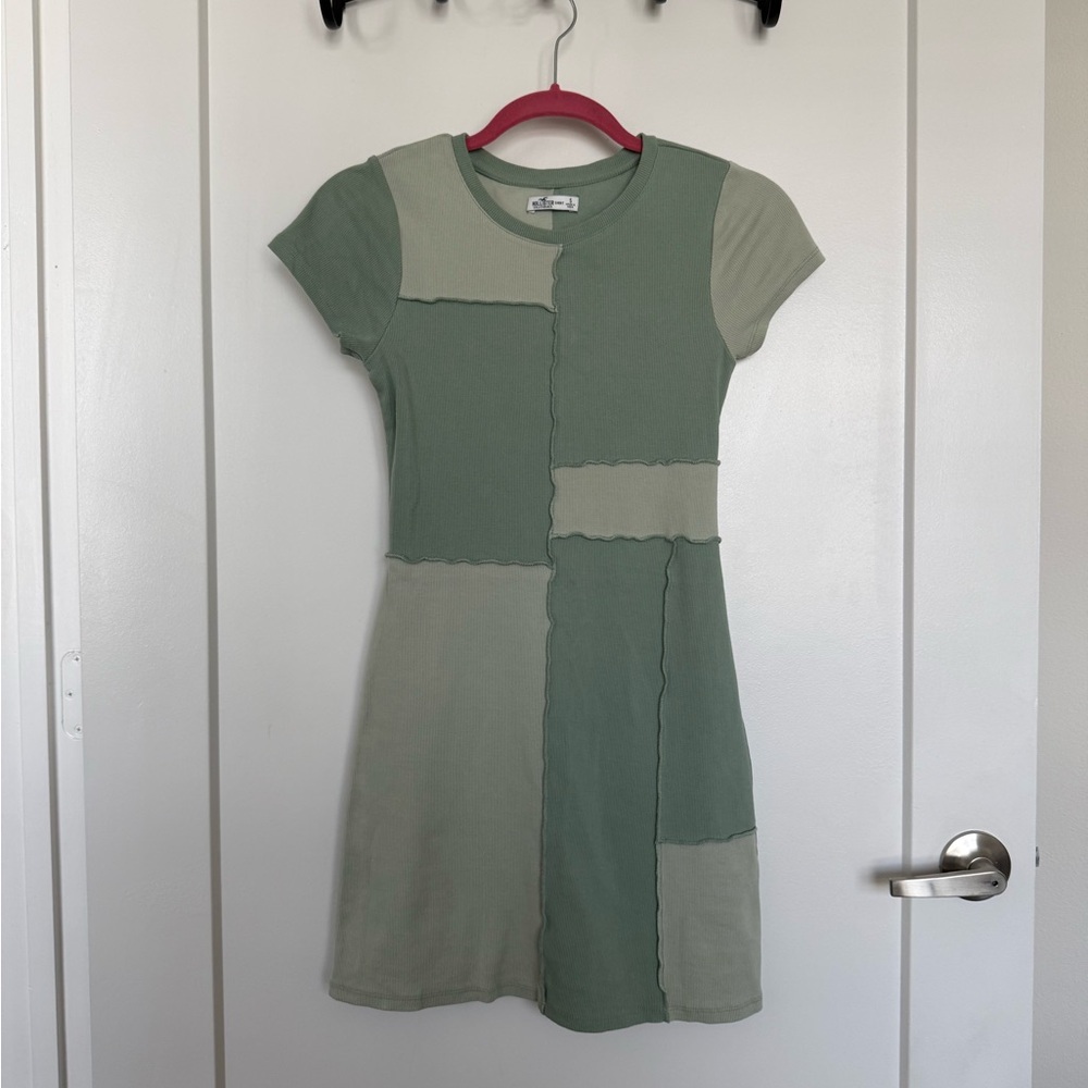 Hollister Patchwork Mini Dress in Sage and Light Sage
